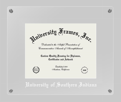 University of Southern Indiana Lucent Clear-over-Clear Frame in Lucent Clear Moulding with Lucent Clear Mat for document: 8 1/2"h x 11"w  
