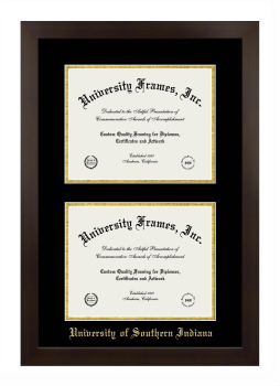 University of Southern Indiana Double Diploma Frame in Manhattan Espresso with Black & Gold Mats for document: 8 1/2"h x 11"w  , document: 8 1/2"h x 11"w  