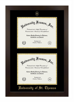 University of St. Thomas (Texas) Double Diploma Frame in Manhattan Espresso with Black & Gold Mats for document: 8 1/2"h x 11"w  , document: 8 1/2"h x 11"w  