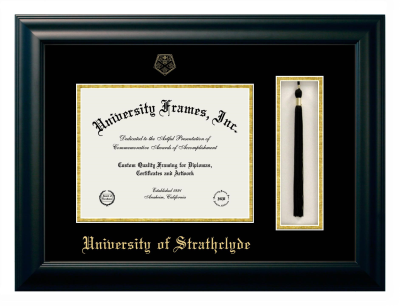 University of Strathclyde Diploma with Tassel Box Frame in Satin Black with Black & Gold Mats for document: 8 1/2"h x 11"w  