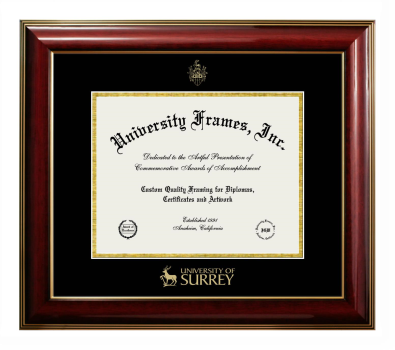 University of Surrey Diploma Frame in Classic Mahogany with Gold Trim with Black & Gold Mats for document: 8 1/2"h x 11"w  