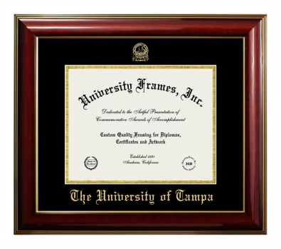 University of Tampa Diploma Frame in Classic Mahogany with Gold Trim with Black & Gold Mats for document: 8 1/2"h x 11"w  