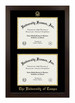 University of Tampa Double Diploma Frame in Manhattan Espresso with Black & Gold Mats for document: 8 1/2"h x 11"w  , document: 8 1/2"h x 11"w  