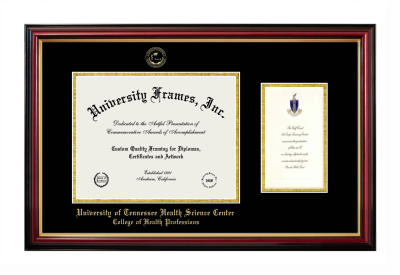 University of Tennessee Health Science Center College of Health Professions Diploma with Announcement Frame in Petite Mahogany with Gold Trim with Black & Gold Mats for document: 8 1/2"h x 11"w  , diploma: 7"h x 4"w  