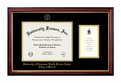 University of Tennessee Health Science Center College of Medicine Diploma with Announcement Frame in Petite Mahogany with Gold Trim with Black & Gold Mats for document: 8 1/2"h x 11"w  , diploma: 7"h x 4"w  