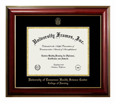 University of Tennessee Health Science Center College of Nursing Diploma Frame in Classic Mahogany with Gold Trim with Black & Gold Mats for document: 8 1/2"h x 11"w  