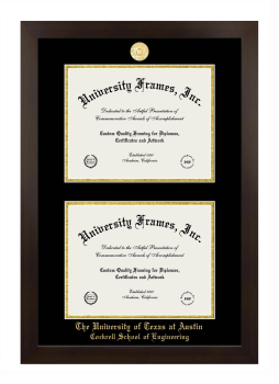 University of Texas at Austin Cockrell School of Engineering Double Diploma Frame in Manhattan Espresso with Black & Gold Mats for document: 8 1/2"h x 11"w  , document: 8 1/2"h x 11"w  