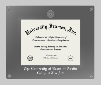 University of Texas at Austin College of Fine Arts Lucent Clear-over-Smoke Frame in Lucent Smoke Moulding with Lucent Smoke Mat for document: 8 1/2"h x 11"w  