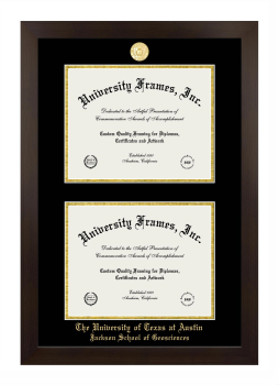 University of Texas at Austin Jackson School of Geosciences Double Diploma Frame in Manhattan Espresso with Black & Gold Mats for document: 8 1/2"h x 11"w  , document: 8 1/2"h x 11"w  