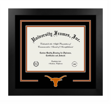 University of Texas at Austin School of Social Work Logo Mat Frame in Manhattan Black with Black & Burnt Orange Mats for document: 8 1/2"h x 11"w  