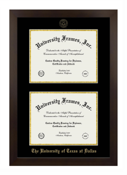 University of Texas at Dallas Double Diploma Frame in Manhattan Espresso with Black & Gold Mats for document: 8 1/2"h x 11"w  , document: 8 1/2"h x 11"w  