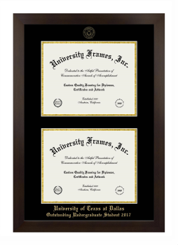 University of Texas at Dallas Outstanding Undergraduate Student 2017 Double Diploma Frame in Manhattan Espresso with Black & Gold Mats for document: 8 1/2"h x 11"w  , document: 8 1/2"h x 11"w  