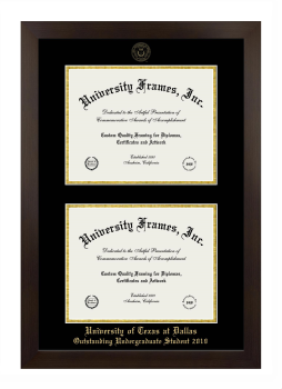University of Texas at Dallas Outstanding Undergraduate Student 2019 Double Diploma Frame in Manhattan Espresso with Black & Gold Mats for document: 8 1/2"h x 11"w  , document: 8 1/2"h x 11"w  