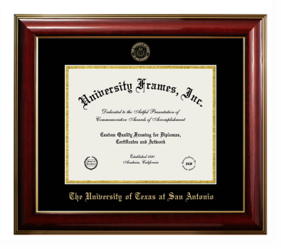 University of Texas at San Antonio Diploma Frame in Classic Mahogany with Gold Trim with Black & Gold Mats for document: 8 1/2"h x 11"w  
