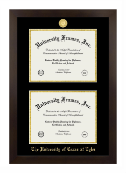 University of Texas at Tyler Double Diploma Frame in Manhattan Espresso with Black & Gold Mats for document: 8 1/2"h x 11"w  , document: 8 1/2"h x 11"w  
