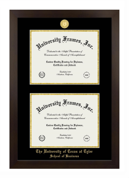 University of Texas at Tyler School of Business Double Diploma Frame in Manhattan Espresso with Black & Gold Mats for document: 8 1/2"h x 11"w  , document: 8 1/2"h x 11"w  