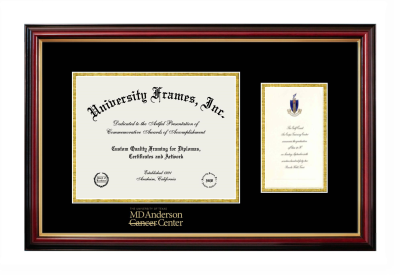 University of Texas Health Science Center at Houston MD Anderson Cancer Center Diploma with Announcement Frame in Petite Mahogany with Gold Trim with Black & Gold Mats for document: 8 1/2"h x 11"w  , diploma: 7"h x 4"w  