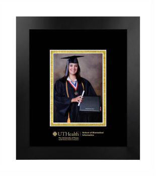 University of Texas Health Science Center at Houston School of Biomedical Informatics 5 x 7 Portrait Frame in Manhattan Black with Black & Gold Mats