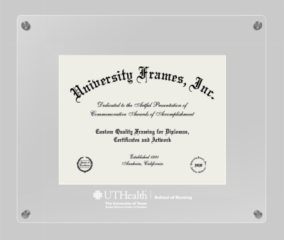 University of Texas Health Science Center at Houston School of Nursing Lucent Clear-over-Clear Frame in Lucent Clear Moulding with Lucent Clear Mat for document: 8 1/2"h x 11"w  