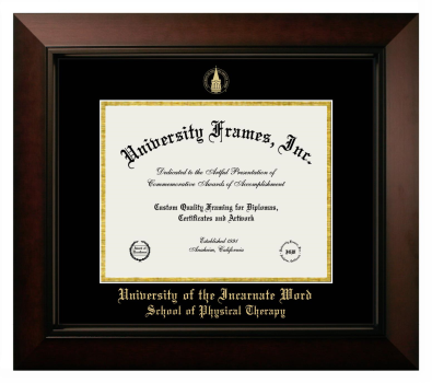 University of the Incarnate Word School of Physical Therapy Diploma Frame in Legacy Black Cherry with Black & Gold Mats for document: 8 1/2"h x 11"w  