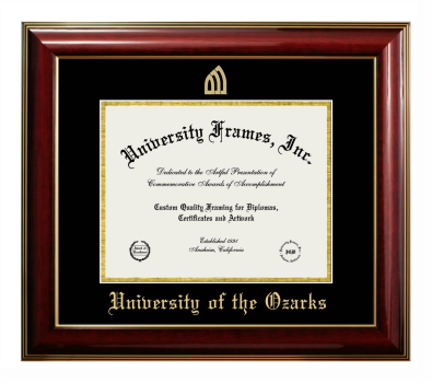 University of the Ozarks Diploma Frame in Classic Mahogany with Gold Trim with Black & Gold Mats for document: 8 1/2"h x 11"w  