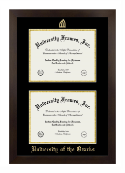 University of the Ozarks Double Diploma Frame in Manhattan Espresso with Black & Gold Mats for document: 8 1/2"h x 11"w  , document: 8 1/2"h x 11"w  