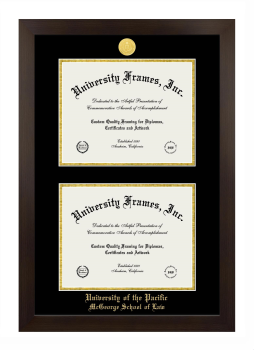 University of the Pacific McGeorge School of Law Double Diploma Frame in Manhattan Espresso with Black & Gold Mats for document: 8 1/2"h x 11"w  , document: 8 1/2"h x 11"w  