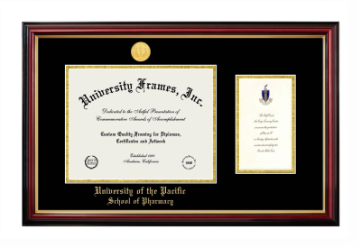 University of the Pacific School of Pharmacy Diploma with Announcement Frame in Petite Mahogany with Gold Trim with Black & Gold Mats for document: 8 1/2"h x 11"w  , diploma: 7"h x 4"w  