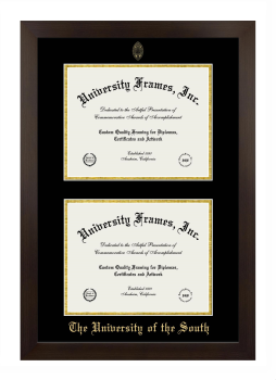 University of the South Double Diploma Frame in Manhattan Espresso with Black & Gold Mats for document: 8 1/2"h x 11"w  , document: 8 1/2"h x 11"w  