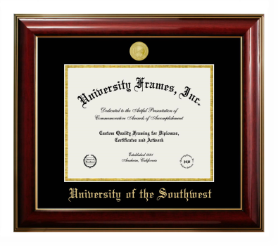 University of the Southwest Diploma Frame in Classic Mahogany with Gold Trim with Black & Gold Mats for document: 8 1/2"h x 11"w  