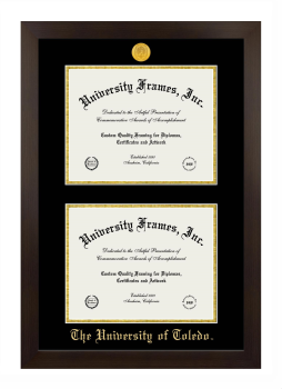 University of Toledo Double Diploma Frame in Manhattan Espresso with Black & Gold Mats for document: 8 1/2"h x 11"w  , document: 8 1/2"h x 11"w  