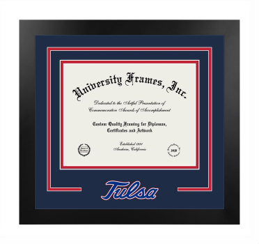 University of Tulsa College of Law Logo Mat Frame in Manhattan Black with Navy Blue & Red Mats for document: 8 1/2"h x 11"w  