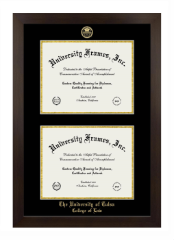 University of Tulsa College of Law Double Diploma Frame in Manhattan Espresso with Black & Gold Mats for document: 8 1/2"h x 11"w  , document: 8 1/2"h x 11"w  