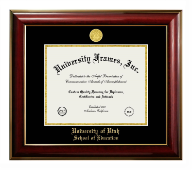 University of Utah School of Education Diploma Frame in Classic Mahogany with Gold Trim with Black & Gold Mats for document: 8 1/2"h x 11"w  