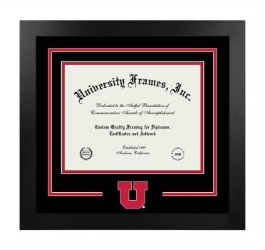 University of Utah School of Medicine Logo Mat Frame in Manhattan Black with Black & Red Mats for document: 8 1/2"h x 11"w  