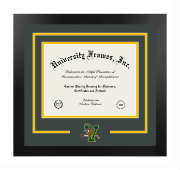 University of Vermont The Robert Larner, M.D. College of Medicine Logo Mat Frame in Manhattan Black with Forest Green & Amber Mats for document: 8 1/2"h x 11"w  