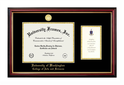 University of Washington College of Arts and Sciences Diploma with Announcement Frame in Petite Mahogany with Gold Trim with Black & Gold Mats for document: 8 1/2"h x 11"w  , diploma: 7"h x 4"w  