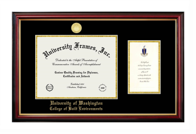 University of Washington College of Built Environments Diploma with Announcement Frame in Petite Mahogany with Gold Trim with Black & Gold Mats for document: 8 1/2"h x 11"w  , diploma: 7"h x 4"w  