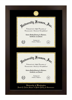 University of Washington Daniel J. Evans School of Public Policy & Governance Double Diploma Frame in Manhattan Espresso with Black & Gold Mats for document: 8 1/2"h x 11"w  , document: 8 1/2"h x 11"w  