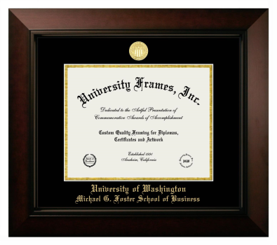 University of Washington Michael G. Foster School of Business Diploma Frame in Legacy Black Cherry with Black & Gold Mats for document: 8 1/2"h x 11"w  