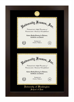 University of Washington School of Law Double Diploma Frame in Manhattan Espresso with Black & Gold Mats for document: 8 1/2"h x 11"w  , document: 8 1/2"h x 11"w  