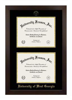 University of West Georgia Double Diploma Frame in Manhattan Espresso with Black & Gold Mats for document: 8 1/2"h x 11"w  , document: 8 1/2"h x 11"w  