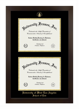 University of West Los Angeles School of Law Double Diploma Frame in Manhattan Espresso with Black & Gold Mats for document: 8 1/2"h x 11"w  , document: 8 1/2"h x 11"w  
