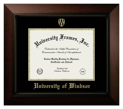 University of Windsor Diploma Frame in Legacy Black Cherry with Black & Gold Mats for document: 8 1/2"h x 11"w  