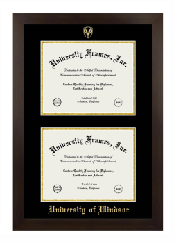 University of Windsor Double Diploma Frame in Manhattan Espresso with Black & Gold Mats for document: 8 1/2"h x 11"w  , document: 8 1/2"h x 11"w  