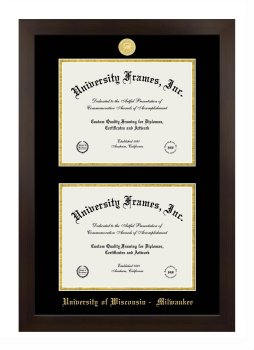 University of Wisconsin - Milwaukee Double Diploma Frame in Manhattan Espresso with Black & Gold Mats for document: 8 1/2"h x 11"w  , document: 8 1/2"h x 11"w  