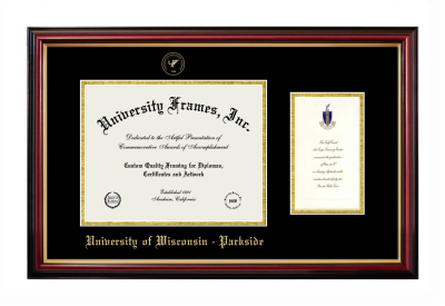 University of Wisconsin - Parkside Diploma with Announcement Frame in Petite Mahogany with Gold Trim with Black & Gold Mats for document: 8 1/2"h x 11"w  , diploma: 7"h x 4"w  