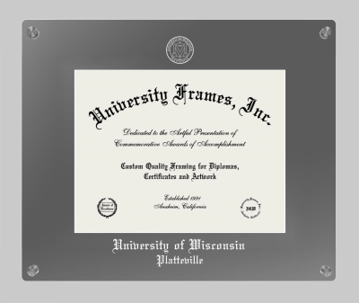 University of Wisconsin - Platteville Lucent Clear-over-Smoke Frame in Lucent Smoke Moulding with Lucent Smoke Mat for document: 8 1/2"h x 11"w  