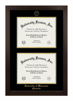 University of Wisconsin - Platteville Double Diploma Frame in Manhattan Espresso with Black & Gold Mats for document: 8 1/2"h x 11"w  , document: 8 1/2"h x 11"w  