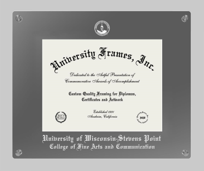 University of Wisconsin - Stevens Point College of Fine Arts and Communication Lucent Clear-over-Smoke Frame in Lucent Smoke Moulding with Lucent Smoke Mat for document: 8 1/2"h x 11"w  